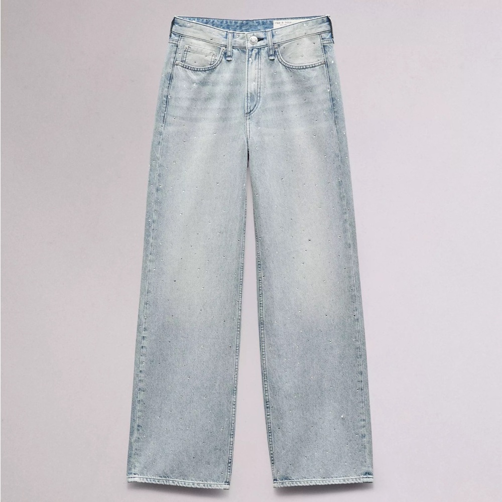 NEW RAG & BONE Logan Wide Leg Jeans in Missy With Rhinestone Jewel sz 29 $358 - Picture 8 of 12